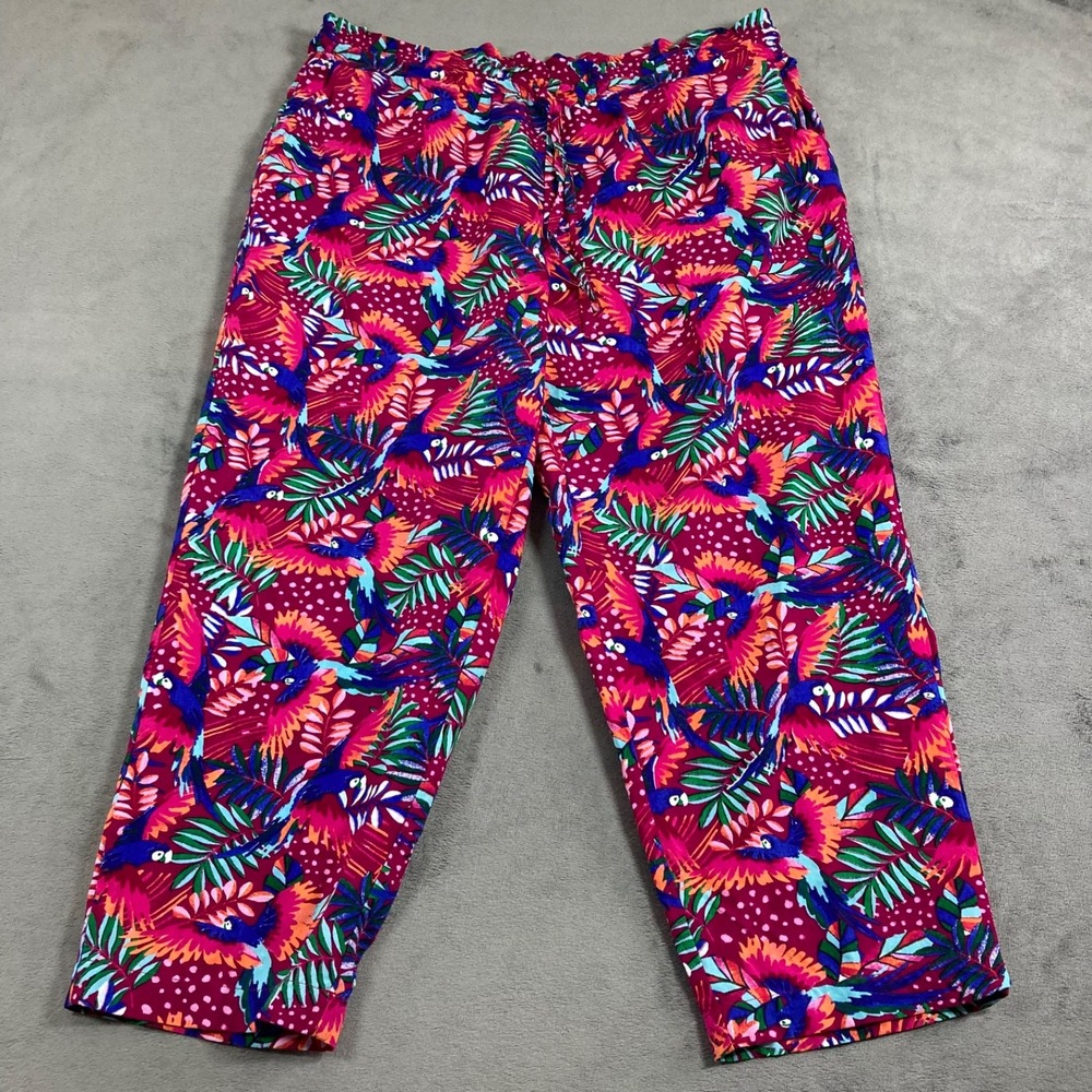 Island Collection Stella Parker Tropical Parrot Print Viscose Cropped Pants L